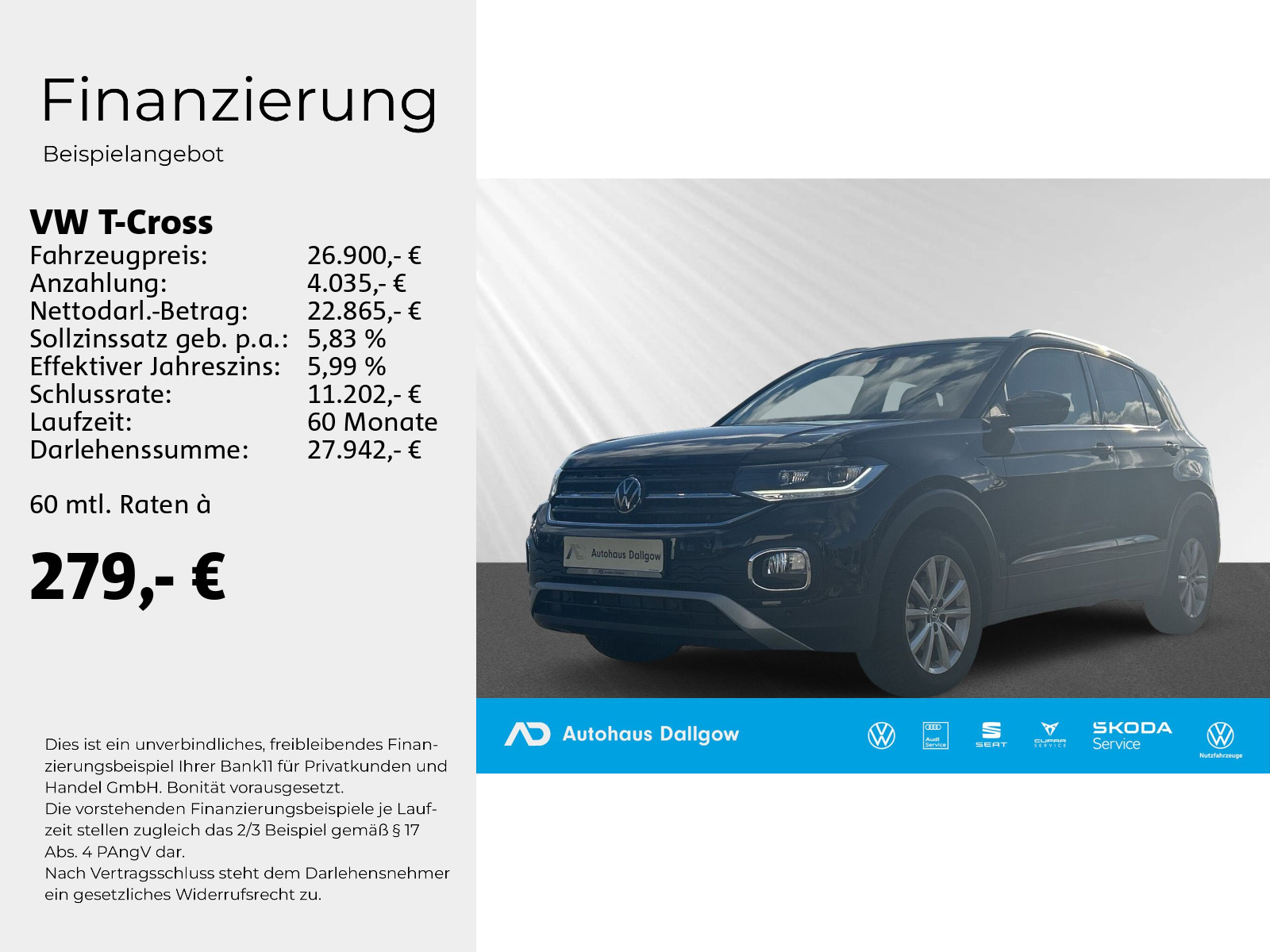 T-Cross Style 1.0 l TSI OPF 81 kW (110 PS) 7-Gang-Doppelkupplungsgetriebe DSG