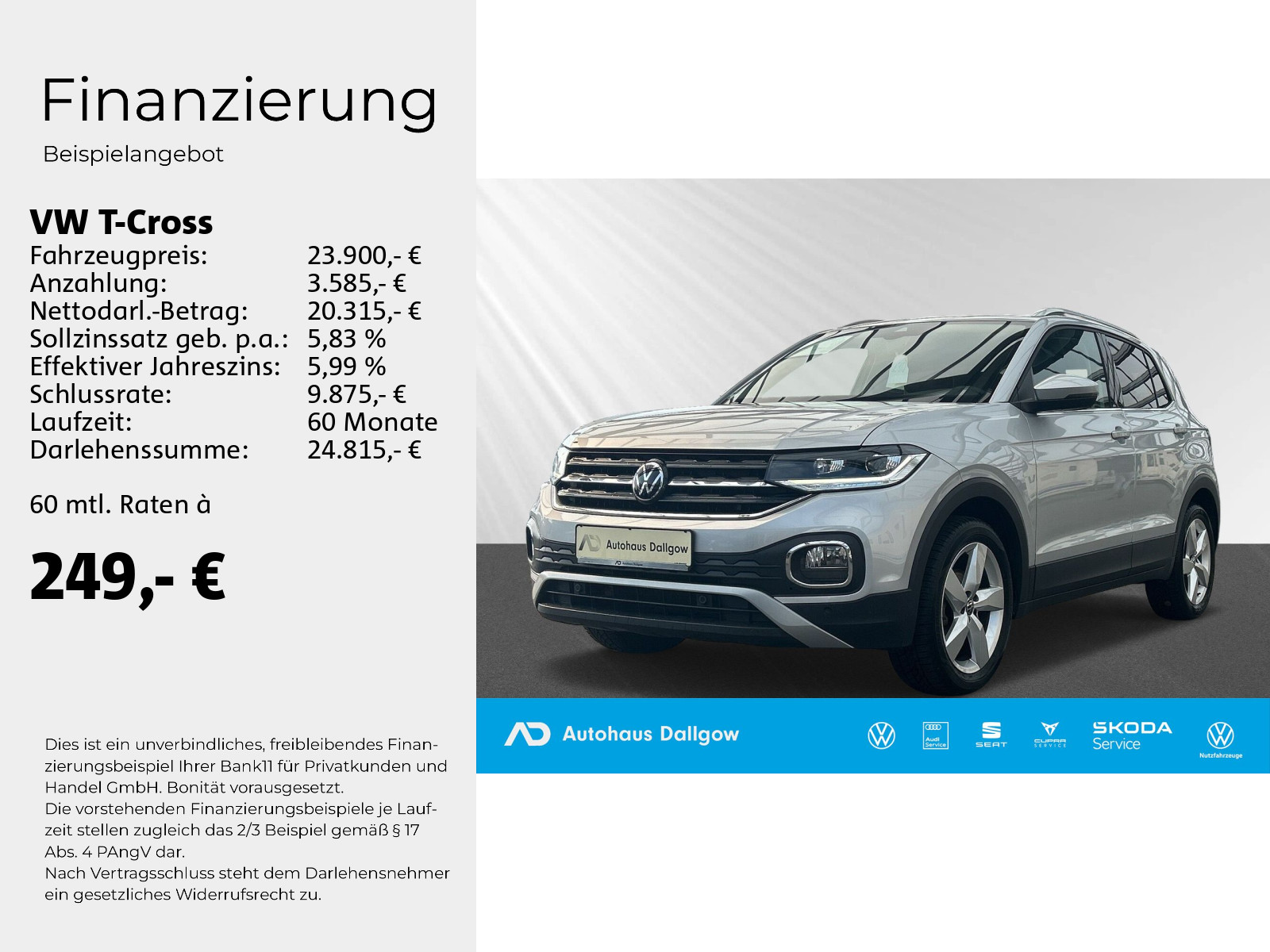 T-Cross Style 1.5 l TSI ACT OPF 110 kW (150 PS) 7-Gang-Doppelkupplungsgetriebe DSG