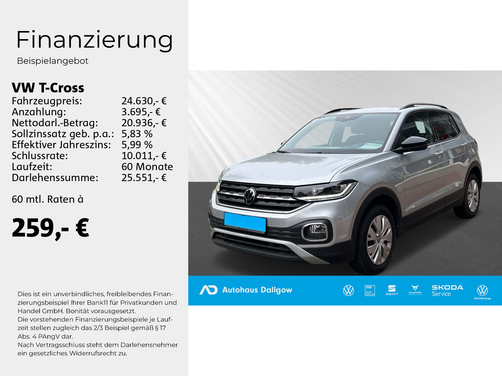 T-Cross Life 1.0 l TSI OPF 81 kW (110 PS) 7-Gang-Doppelkupplungsgetriebe DSG