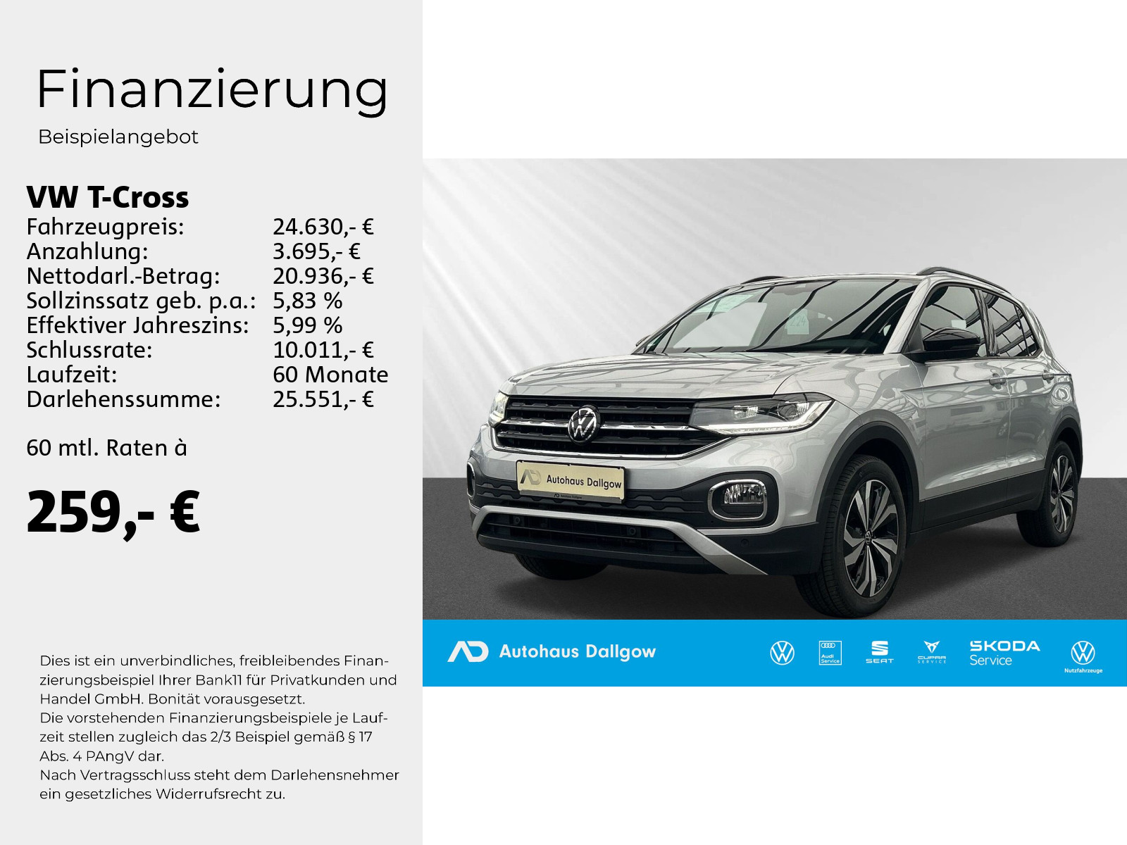 T-Cross Life 1.0 l TSI OPF 81 kW (110 PS) 7-Gang-Doppelkupplungsgetriebe DSG